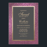 Invitation Élégante Parties scintillant rose moderne épaisse<br><div class="desc">Cette invitation à fêter un sweet sixteen élégant, simple et moderne est parfaite pour un événement élégant et élégant. Il est doté d'un cadre en feuille d'or imitation imprimée et d'une bordure en parties scintillant rose foncé brillant et d'un arrière - plan noir. Chic, luxueux, joli et unique, c'est le...</div>
