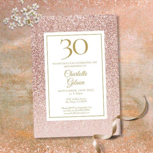 Invitation Elégante Parties scintillant Rose or 30e anniversa