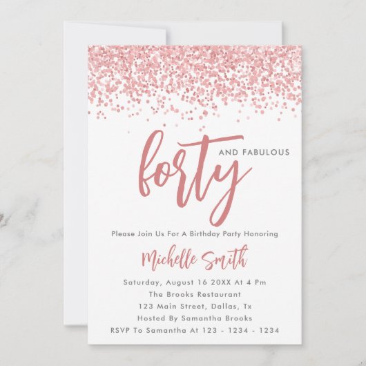 Invitation Elégante Parties scintillant Rose Or 40 Et Fabuleu (Devant)