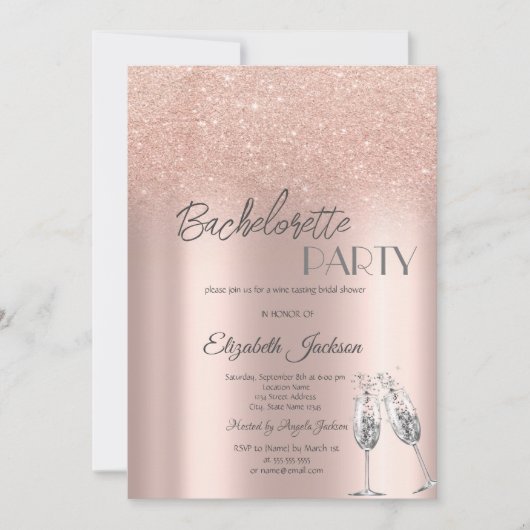 Invitation Élégante Parties scintillant Rose or Bokeh Bachelo (Devant)