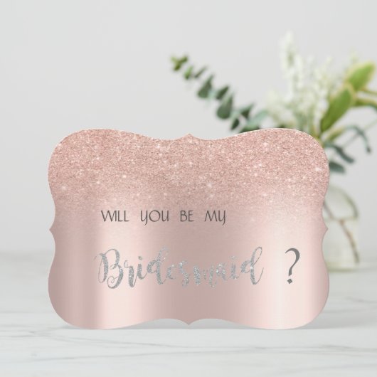 Invitation Elégante Parties scintillant Rose or Bokeh Bridesm (Debout devant)