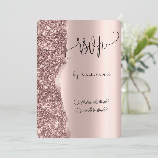 Invitation Elégante Parties scintillant Rose or de luxe RSVP (Debout devant)