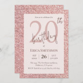 Invitation Elégante Parties scintillant Rose or moderne 20e a (Devant / Derrière)