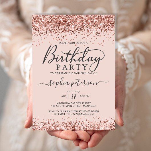 Invitation Elégante Parties scintillant Rose Or N'Importe Que