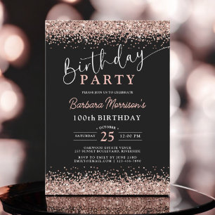 Invitation Elégante Parties scintillant Rose or noir 100e ann
