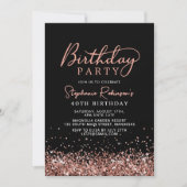 Invitation Elégante Parties scintillant Rose or Noir 40e anni (Devant)