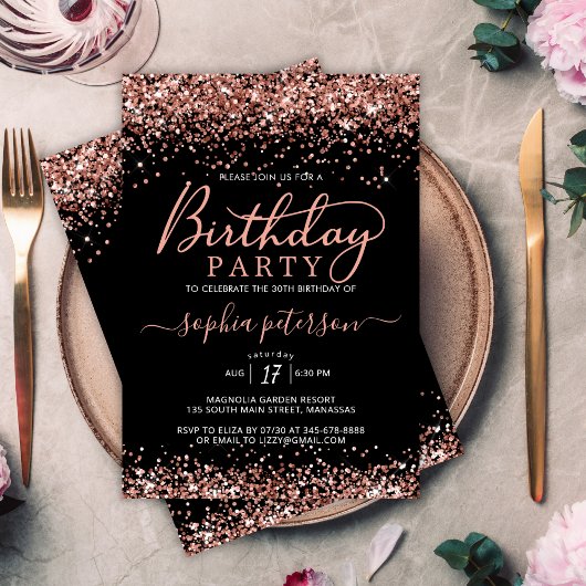 Invitation Elégante Parties scintillant Rose Or Noir N'import