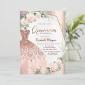 Invitation Elégante Parties scintillant Rose or robe Rose Qui (Debout devant)