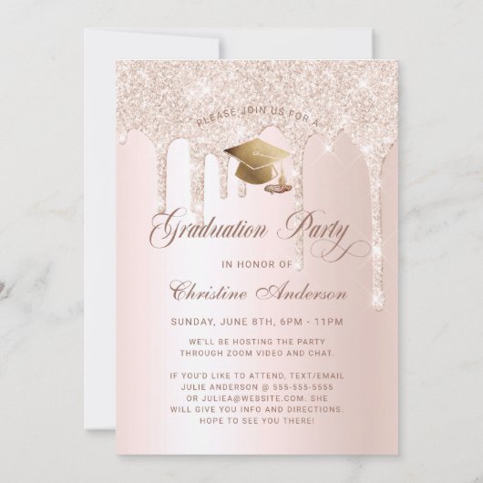 Invitation Élégante Parties scintillant rose Photo Graduation (Dos)