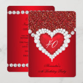 Invitation Elégante Parties scintillant Rouge Diamant Coeur A (Devant / Derrière)