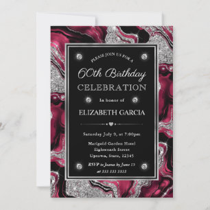 Invitation Elégante Parties scintillant rouge et argent Agate