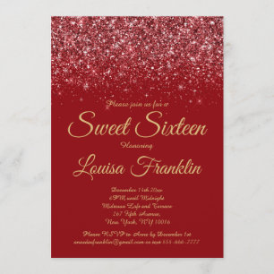 Invitation Elégante Parties scintillant rouge & Gold Sweet 16