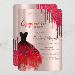 Invitation Elégante Parties scintillant rouge perches robe Qu