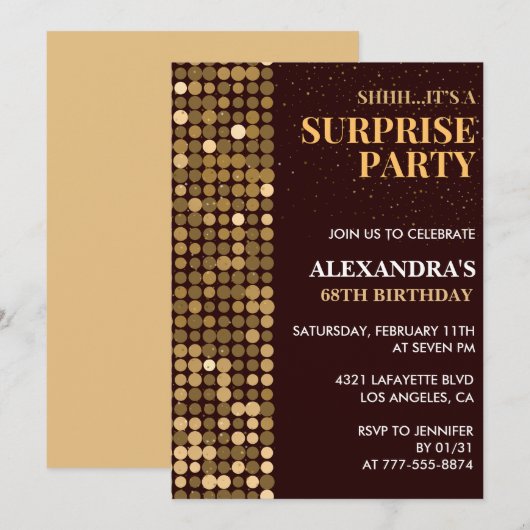 Invitation Elégante Parties scintillant Surprise party Gold 6 (Devant / Derrière)