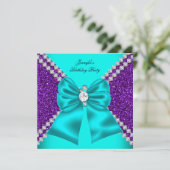 Invitation Elégante Parties scintillant Turquoise Diamants po (Debout devant)