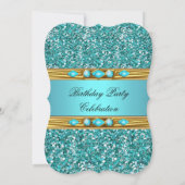Invitation Elégante Parties scintillant Turquoise Gold Diamon (Dos)
