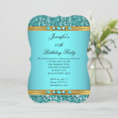 Invitation Elégante Parties scintillant Turquoise Gold Diamon (Debout devant)