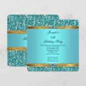 Invitation Elégante Parties scintillant Turquoise Gold Diamon (Devant / Derrière)