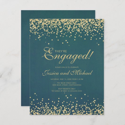 Invitation Élégante Parties scintillant Turquoise or Mariage (Devant / Derrière)