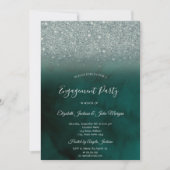 Invitation Elégante Parties scintillant verte Bokeh Fiançaill (Devant)
