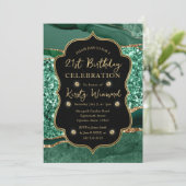 Invitation Élégante Parties scintillant verte et or Agate 21e (Debout devant)