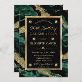 Invitation Élégante Parties scintillant verte et or Agate 60e (Devant / Derrière)