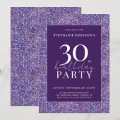 Invitation Elégante Parties scintillant violet 30ème annivers (Devant / Derrière)