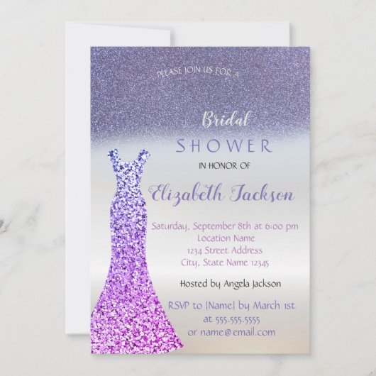 Invitation Elégante Parties scintillant violet Bokeh, Fête de (Devant)