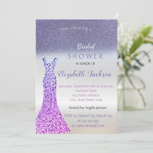Invitation Elégante Parties scintillant violet Bokeh, Fête de (Debout devant)
