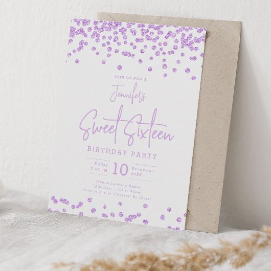 Invitation Élégante Parties scintillant violet Confetti Sweet