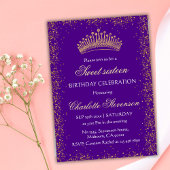 Invitation Elégante Parties scintillant violet Or Couronne Sw