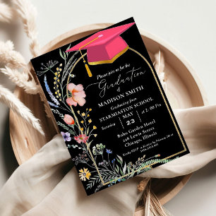 Invitation Elégante Pastel Fleur sauvage Garden Graduation Pa