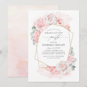 Invitation Élégante Pastel Pink Floral Graduation Party