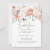 Invitation Elégante Peach Peonies Crème Roses Fête des mariée (Devant)