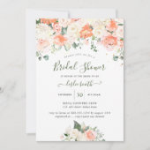 Invitation Elégante Peach Peonies Crème Roses Fête des mariée (Devant)