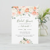 Invitation Elégante Peach Peonies Crème Roses Fête des mariée (Debout devant)