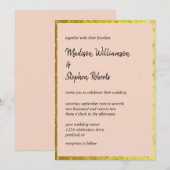 Invitation Elégante Pêche au Pinceau et Mariage d'or Faux (Devant / Derrière)