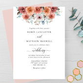Invitation Elégante Pêche, Blush et Mariage Floral Bleu