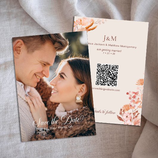 Invitation Élégante Pêche Boho Style Floral Enregistrer la da