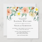 Invitation Elégante Pêche et blanc Aquarelle Mariage Floral (Devant)