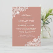 Invitation Elégante Pêche et Blanche dentelle Mariage musulma (Debout devant)