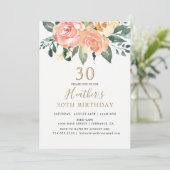 Invitation Elégante Pêche et Gold Floral 30e anniversaire (Debout devant)