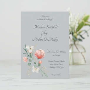 Invitation Elégante Pêche et vert Aquarelle Mariage Floral