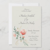Invitation Elégante Pêche et vert Aquarelle Mariage Floral (Devant)