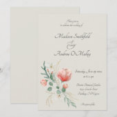 Invitation Elégante Pêche et vert Aquarelle Mariage Floral (Devant / Derrière)