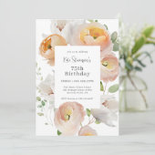 Invitation Élégante Pêche Florale 75e fête d'anniversaire (Debout devant)