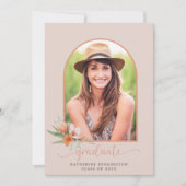 Invitation Élégante Pêche Florale Boho Arch Photo Graduation (Devant)