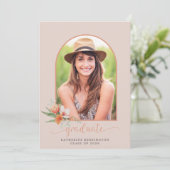 Invitation Élégante Pêche Florale Boho Arch Photo Graduation (Debout devant)