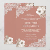 Invitation Elégante Pêche Florale Dentelle islamique musulman (Devant / Derrière)