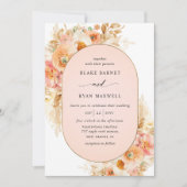 Invitation Elégante Pêche Ovale, Rose Bleu et Mariage Coral (Devant)